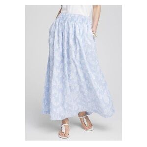 Chicos Floral Jacquard Maxi Skirt Stretch Waist 100% Cotton Size 3 Size 16